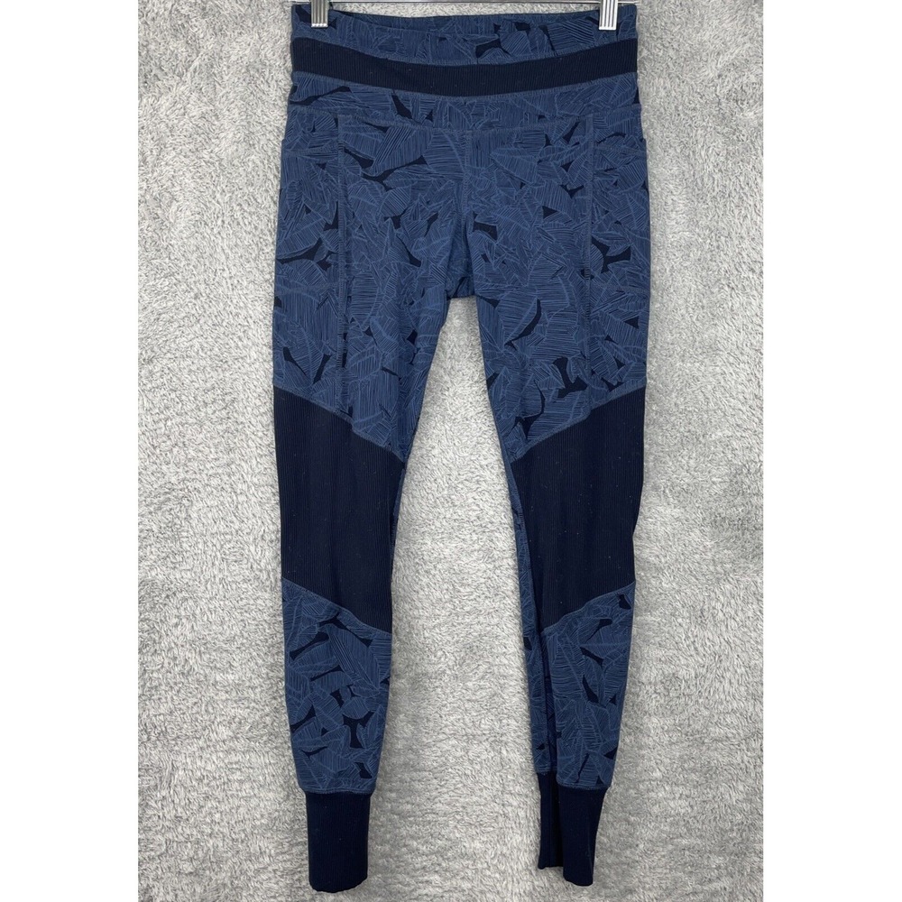 Athleta Leggings Small Blue Geometric Leaf Pattern Activewear Sportswear